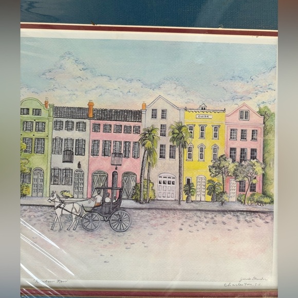 Jeanie Drucker Signed Double Matted Print Rainbow Row Charleston 22” x 14 5/8” - Picture 3 of 8